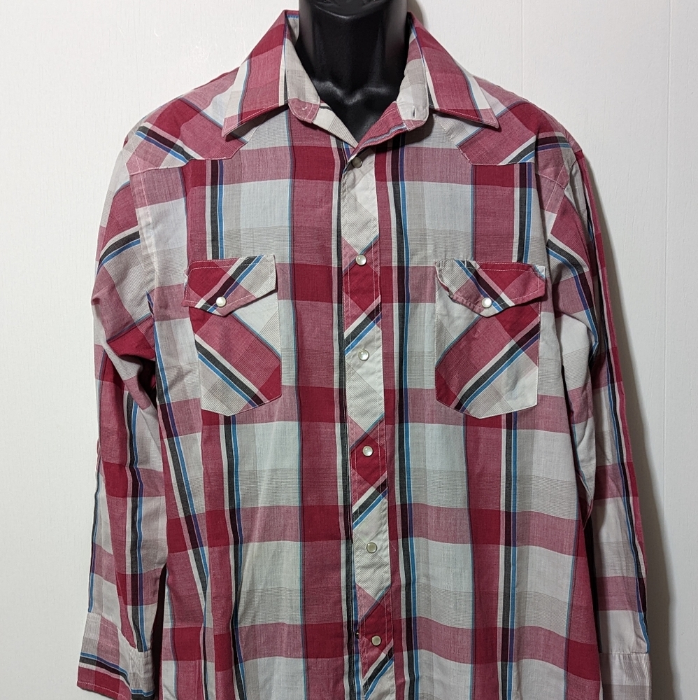 Men's Vintage Wrangler Western Pearl Snap Button Down Shirt 17 1/2 35